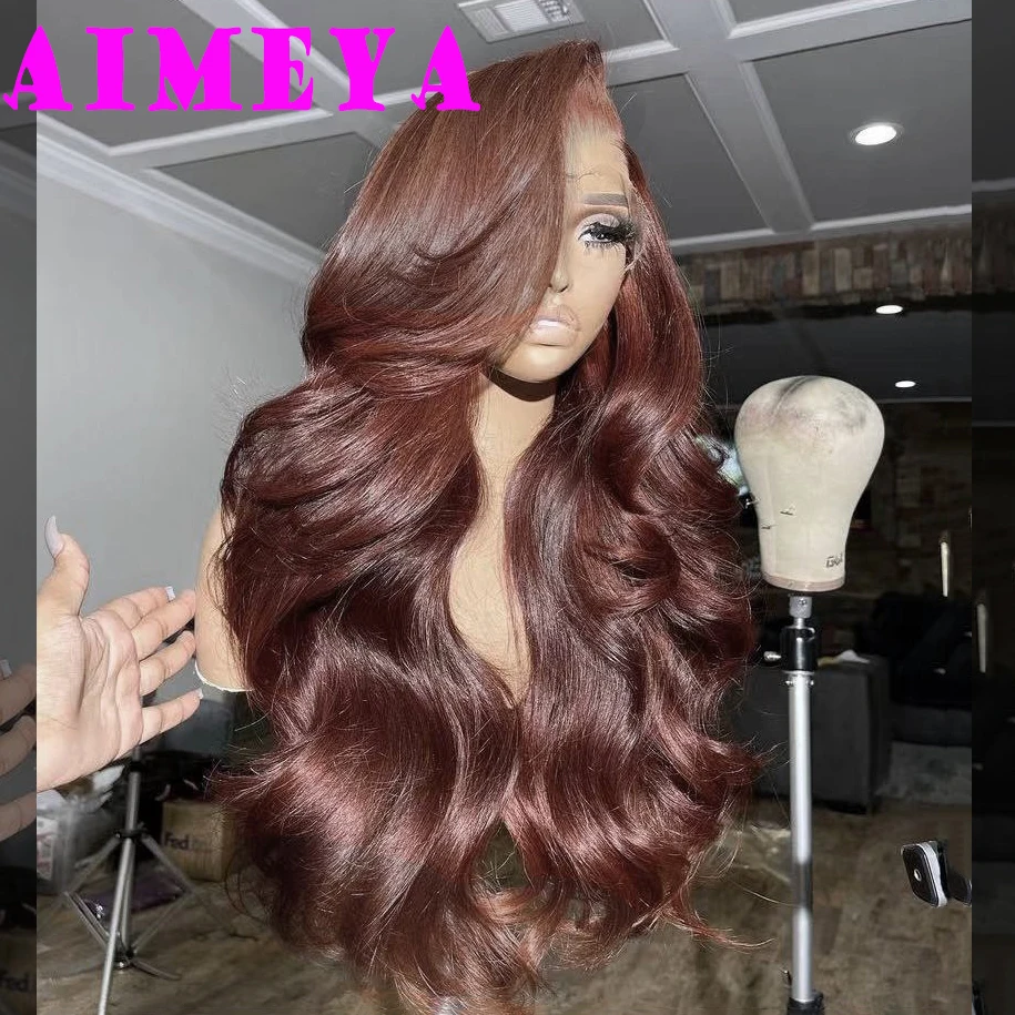 AIMEYA Long Body Wave Wig Synthetic Lace Front Brown Wig Heat Resistant Synthetic Hair Daily Use Cosplay Wig Natural Hairline