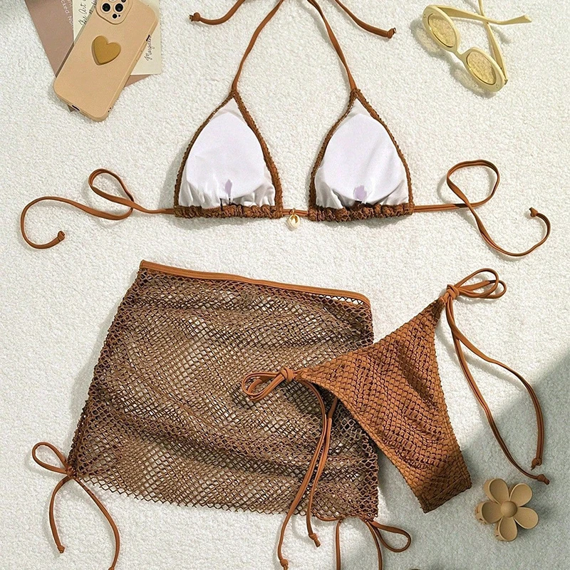 Summer Swimsuit For Women Sexy Bikini Set Push-up Padded Bra Thong Three Pieces  Neck Halter Beachwear Bathing Sexy Swimsuits - view 4