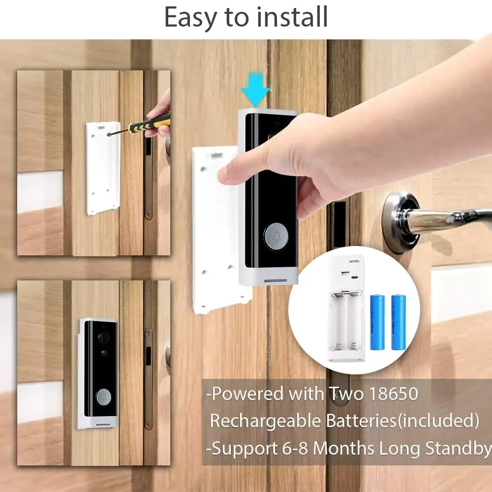 Tuya-timbre inalámbrico con WiFi para el hogar, dispositivo con cámara de 1080P, funciona con batería, funciona con Alexa y Google, Smart Life