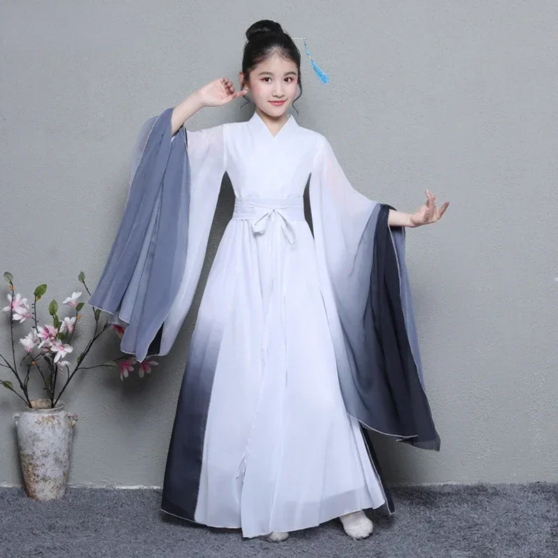 Girls Traditional Dance Costume Fairy Folk Dress Stage Wear Children Hanfu Classical Dance Costumes Fan Dance Outfit Performance