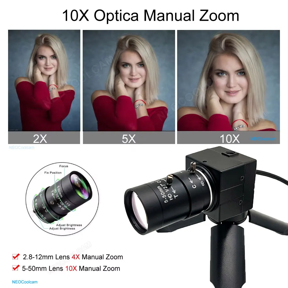NEOCoolcam 2K 4MP 30fps 2560x1440 MJPG High Speed UVC USB Webcam PC Camera Support 2.8-12mm/5-50mm Varifocal Zoom Lens