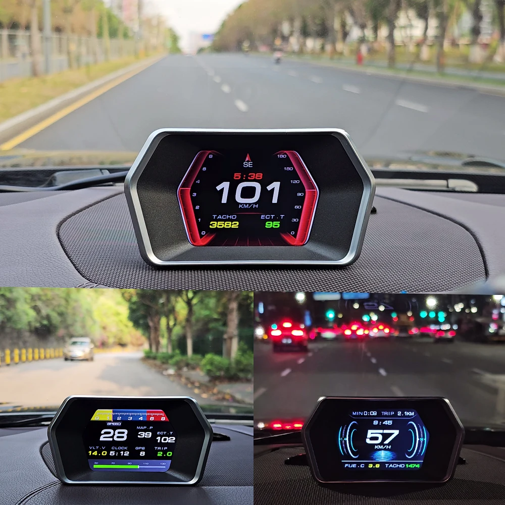 Plug & Play Head up Display OBD2 Diagnostic Tools P17 OBD2 & GPS Speedometer Faulty Code Elimination Tool 3inch  LCD Screen HUD