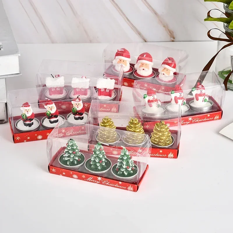 3pcs Christmas Candles Atmosphere Valentine's Day Santa Claus Snowman Xmas Tree Pine Cones Craft Gifts Party Table Decorations