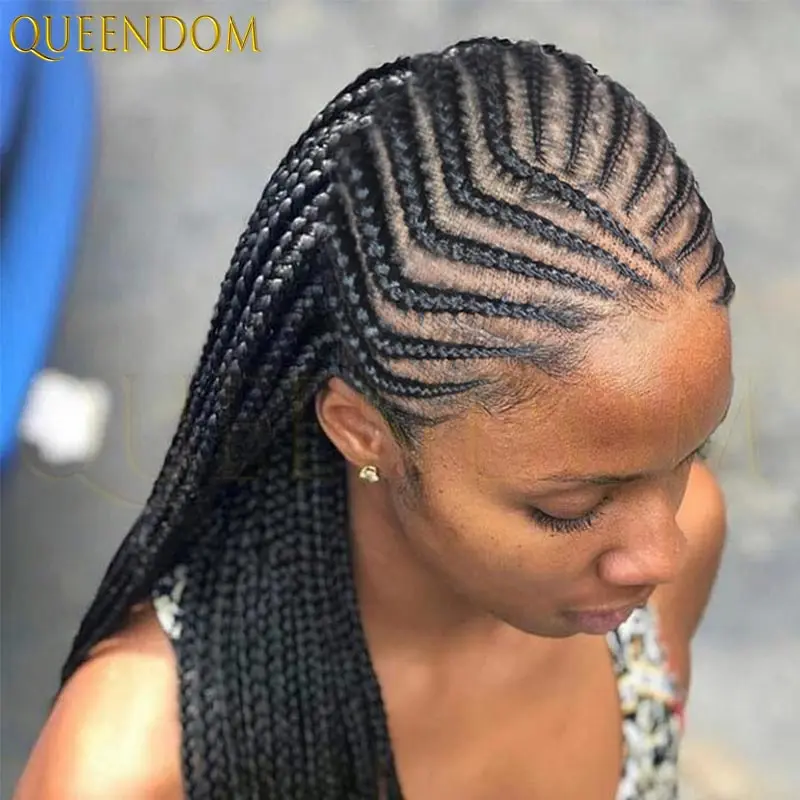 วิกผมแบบเต็มศีรษะขนาด 36 นิ้ว วิกผมสังเคราะห์แบบถักเปีย Faux Locs สำหรับผู้หญิงผิวดำ วิกผมแบบถักเปีย Goddess Box Braided วิกผมแบบถักเปีย Double Cornrow Lace