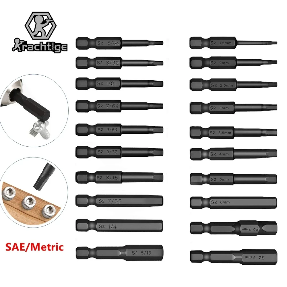 

10Pcs/20Pcs 1/4" Diameter Quick Release Shank Magnetic Screwdriver Bit Set SAE/Metric Hex Head Allen Wrench Drill Bit Set