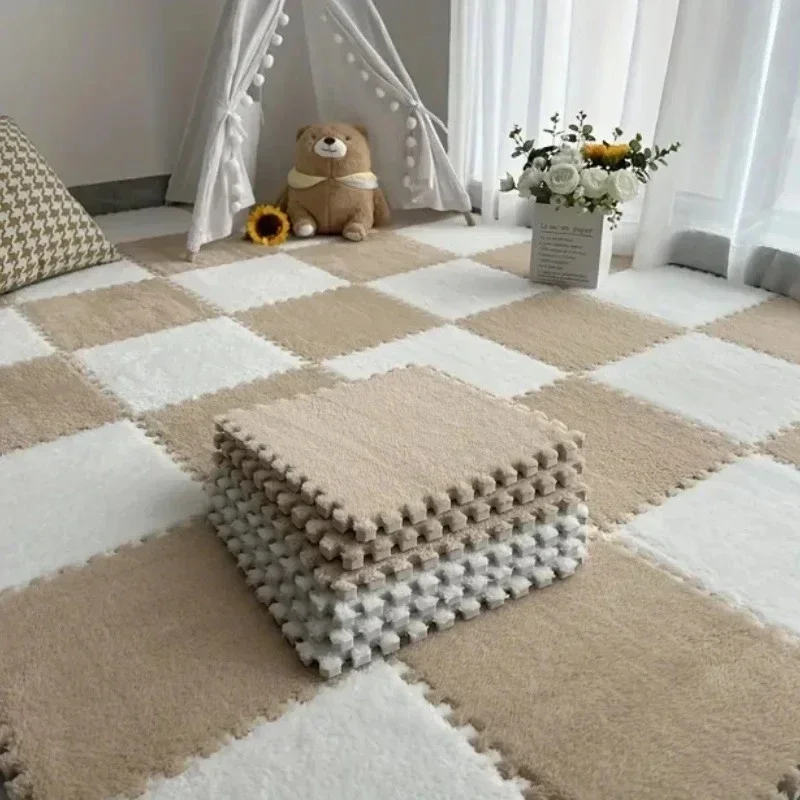 Baby Play Mat Interlocking Patchwork Plush Rug EVA Foam Patchwork Floor Mat Bedroom Bedside Rug Soft Non Slip Floor
