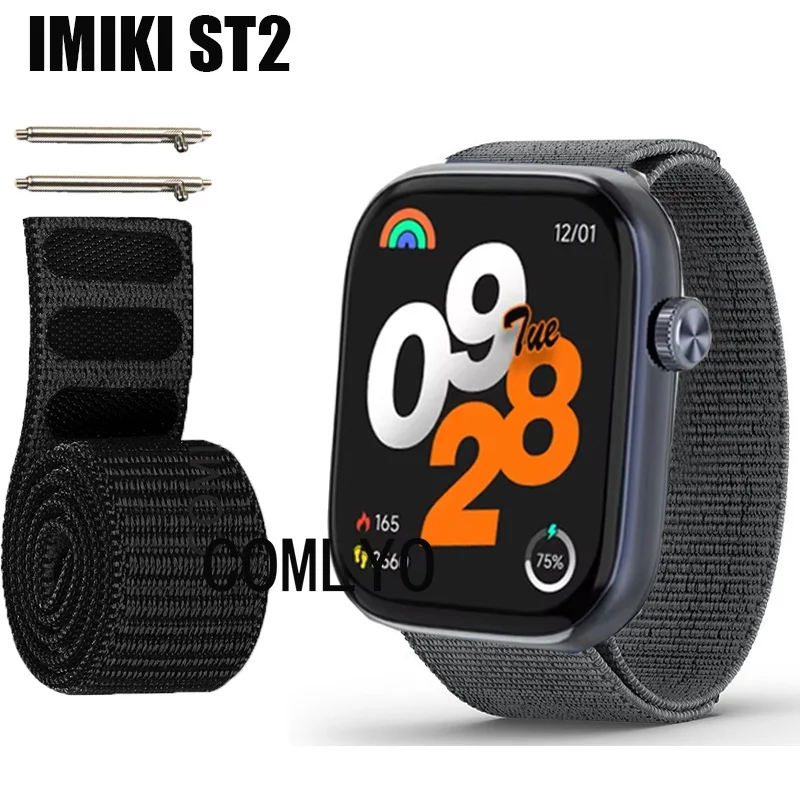 For IMIKI ST2 Strap Nylon Smart Watch Band Hook&Look Soft Belt Watchband