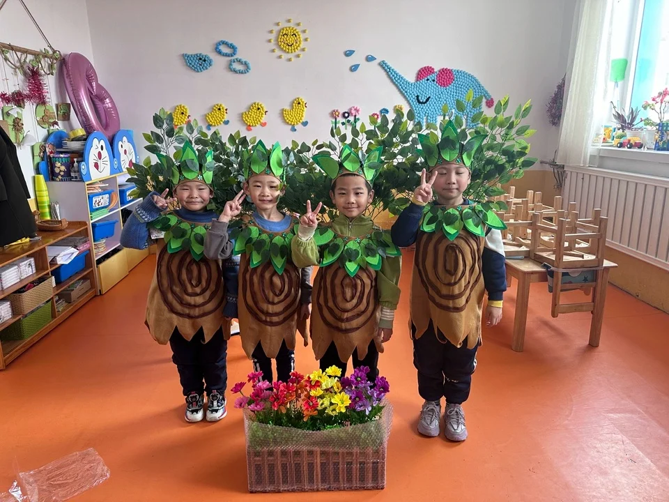 أشجار الأعشاب الغابات الخضراء الصيادين النباتات ملابس رقص الفتيات الصبي الأطفال مرحلة ارتداء مهرجان الاحتفال