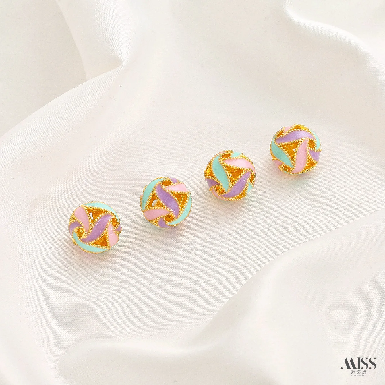 Cloisonne 18K Gold Plated Enamel, Lucky Pattern Wishful Spacer Beads, DIY Handmade Jewelry Making Accessories