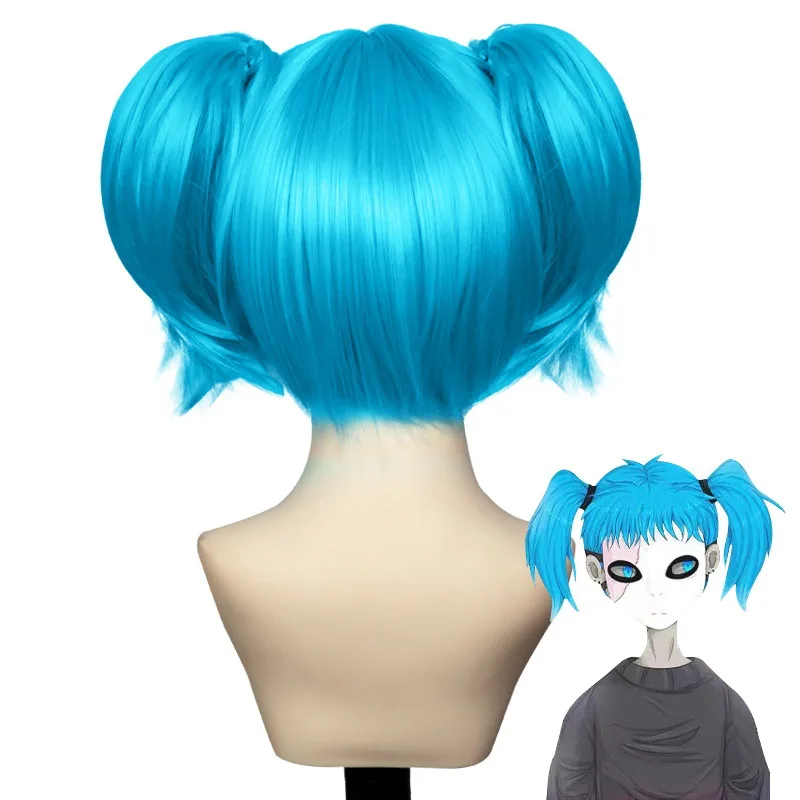 Juego Sally Face Cosplay peluca hombres mujeres azul Sally pelo pelucas sintéticas resistentes al calor Halloween carnaval Prop