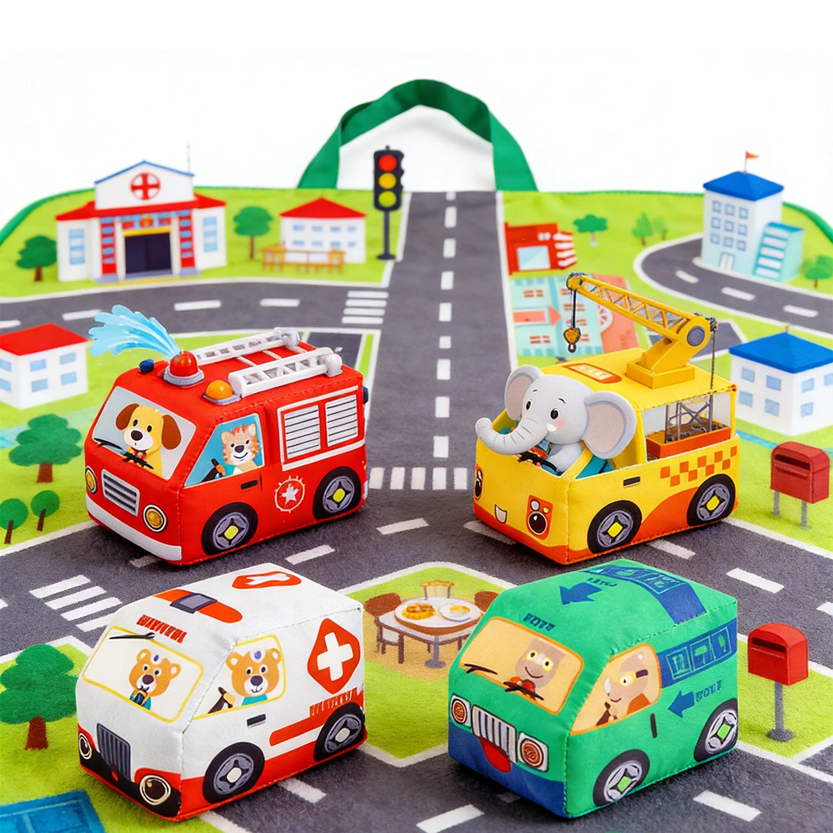 ألعاب تعليمية مبكرة للأطفال: سيارات قماشية، حيوانات، وسيلة نقل، بساط لعب، حقيبة تخزين، كتاب قماشي مقاوم للتمزق للأطفال