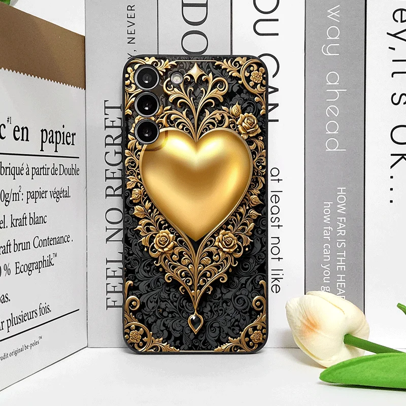 Custodia per telefono con motivo floreale in rilievo vintage dorato astratto per Samsung Galaxy S25 S24 + S23 Ultra S22 Plus S21 FE M53 Cover morbide