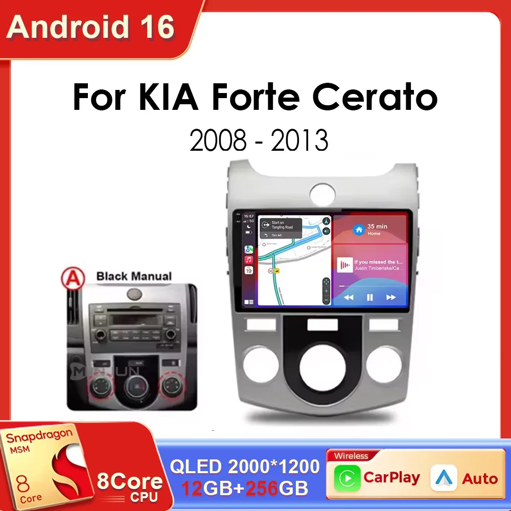 Radio para Auto Android 16 para KIA Forte Cerato 2 Porte Koup 2008 - 2013 Reproductor Multimedia Qualcomm GPS Navegación Inalámbrica Carplay