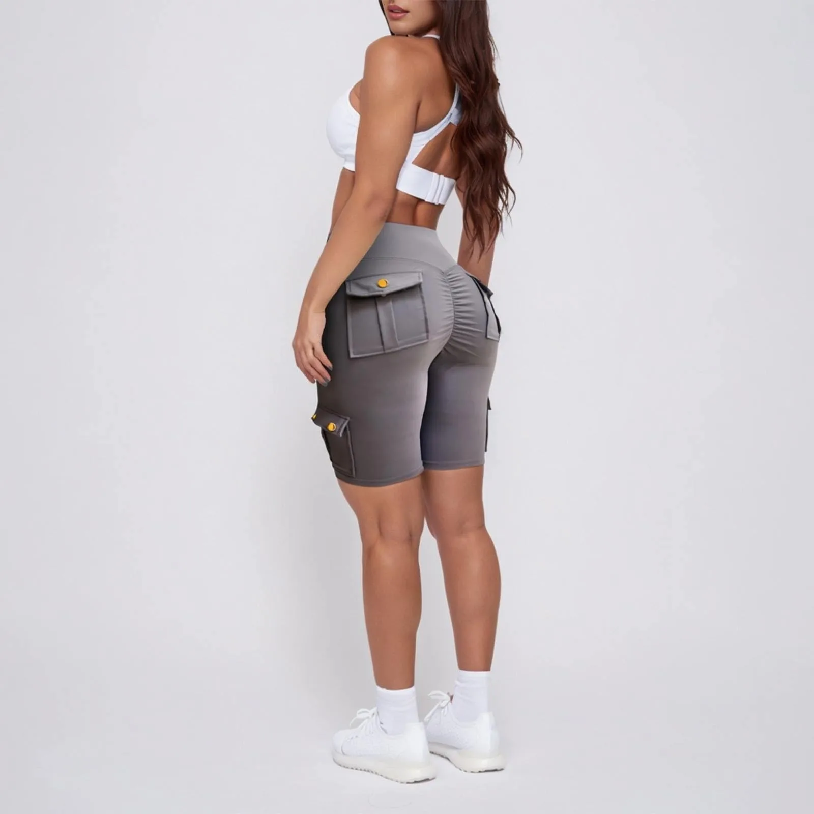 Pantaloni a mezza lunghezza da donna a vita alta elasticizzati Fitness Yoga Leggings sportivi Sexy Slim Fit Butt Lift pantaloni attillati con tasche