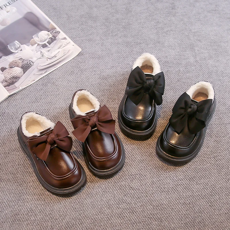 

2025 Winter New Children Leather Shoes for Girls Fashion Korean Style Soft Bottom Anti-slippery Versatile Princess Wedding Shoes