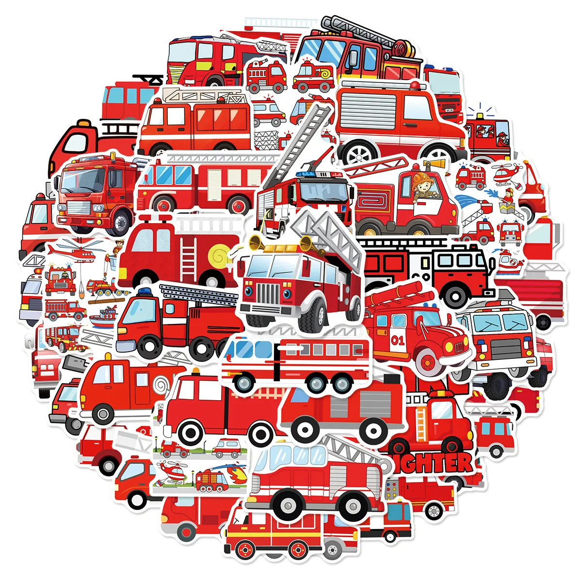 

10/50PCS Red Car Cartoon Stickers Fire Truck Graffiti Kids Toys Fire Safety DIY Decoration Laptop Guitar Bike Skateboard Decals