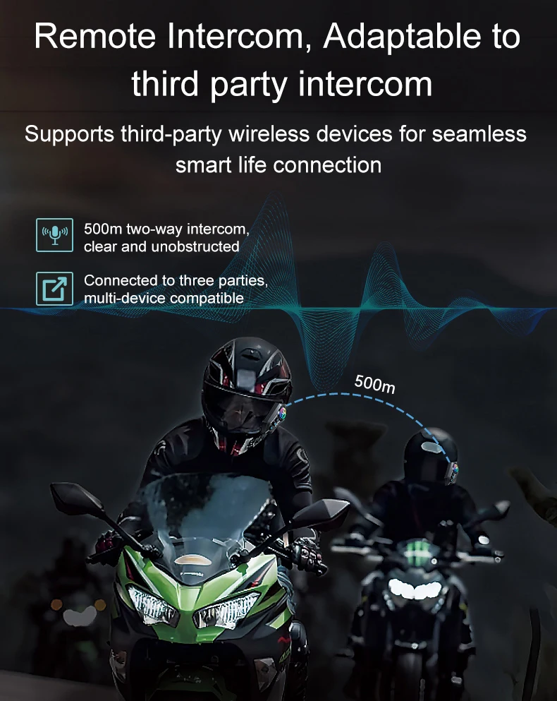 Y12 Pro Motorradhelm Bluetooth Headset Intercom Entfernung 500M IP56 Staub und wasserdicht Sprachassistent Mischen Musik Teilen – Detail 3