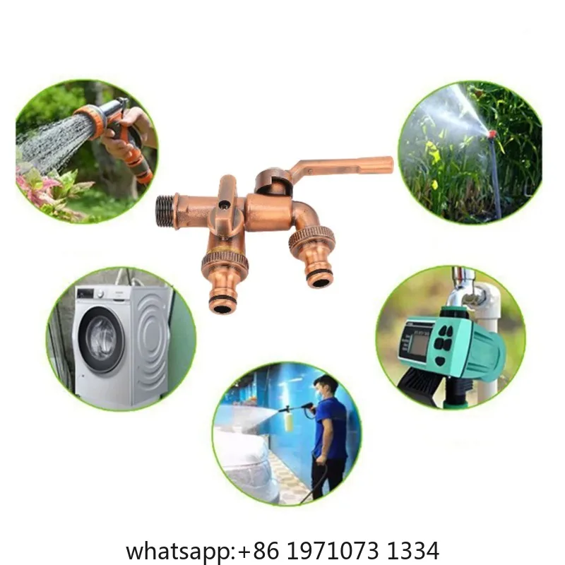 Double Taps Water Faucet 3/4 Inch Inlet 25mm Double Outlets Brass 2 Way Garden Hose Splitter 3/4 Inch Double Taps Water Faucet