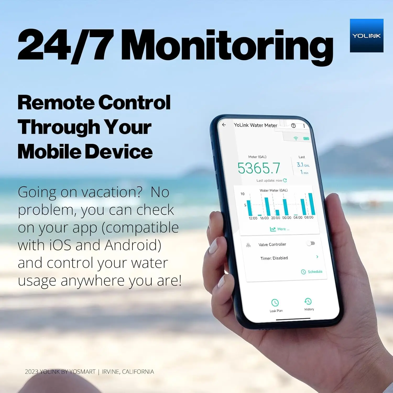 YoLink FlowSmart Control، مراقبة استخدام المياه وكاشف التسرب: عداد المياه المنزلي الذكي المتقدم وصمام الإغلاق الآلي، 0.75