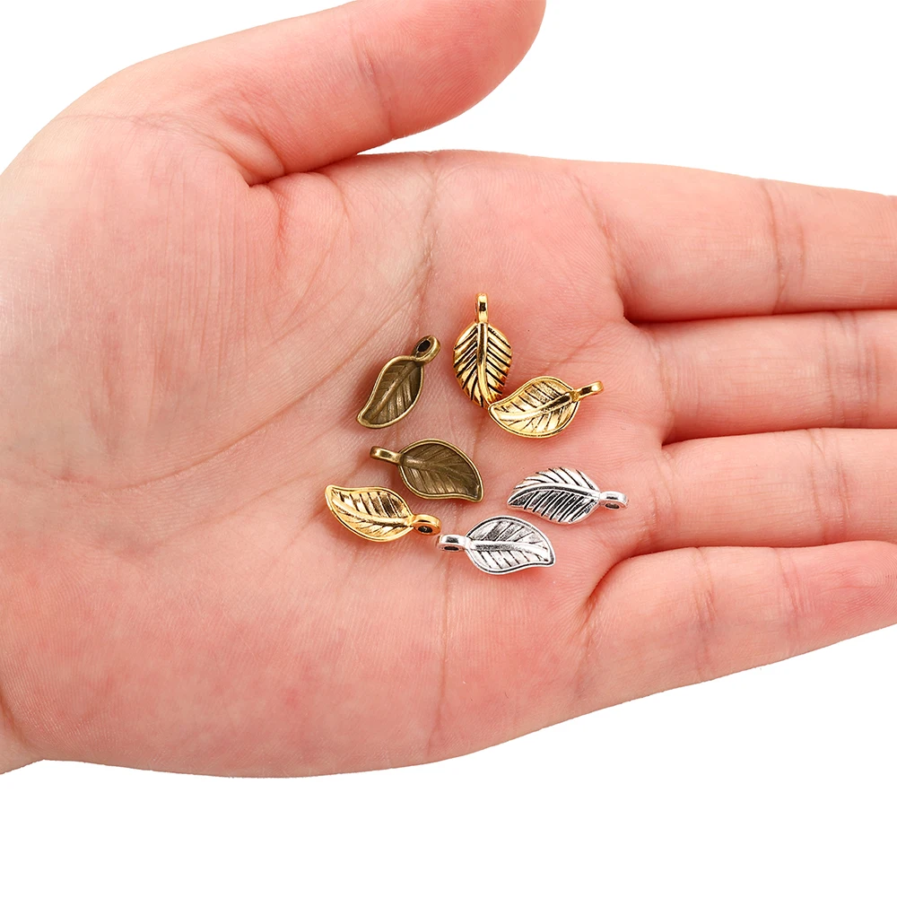 60pcs/lot 15x7mm Antique Metal Alloy Leaves Charms Pendants Findings Jewelry Making Accessories