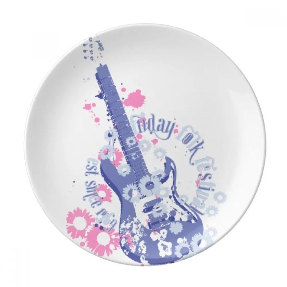 Guitar Bone China Plate Chic Music Piano Ceramic Decorative Plates Craft for Home Office Wall Dinner Decor with Display Stand