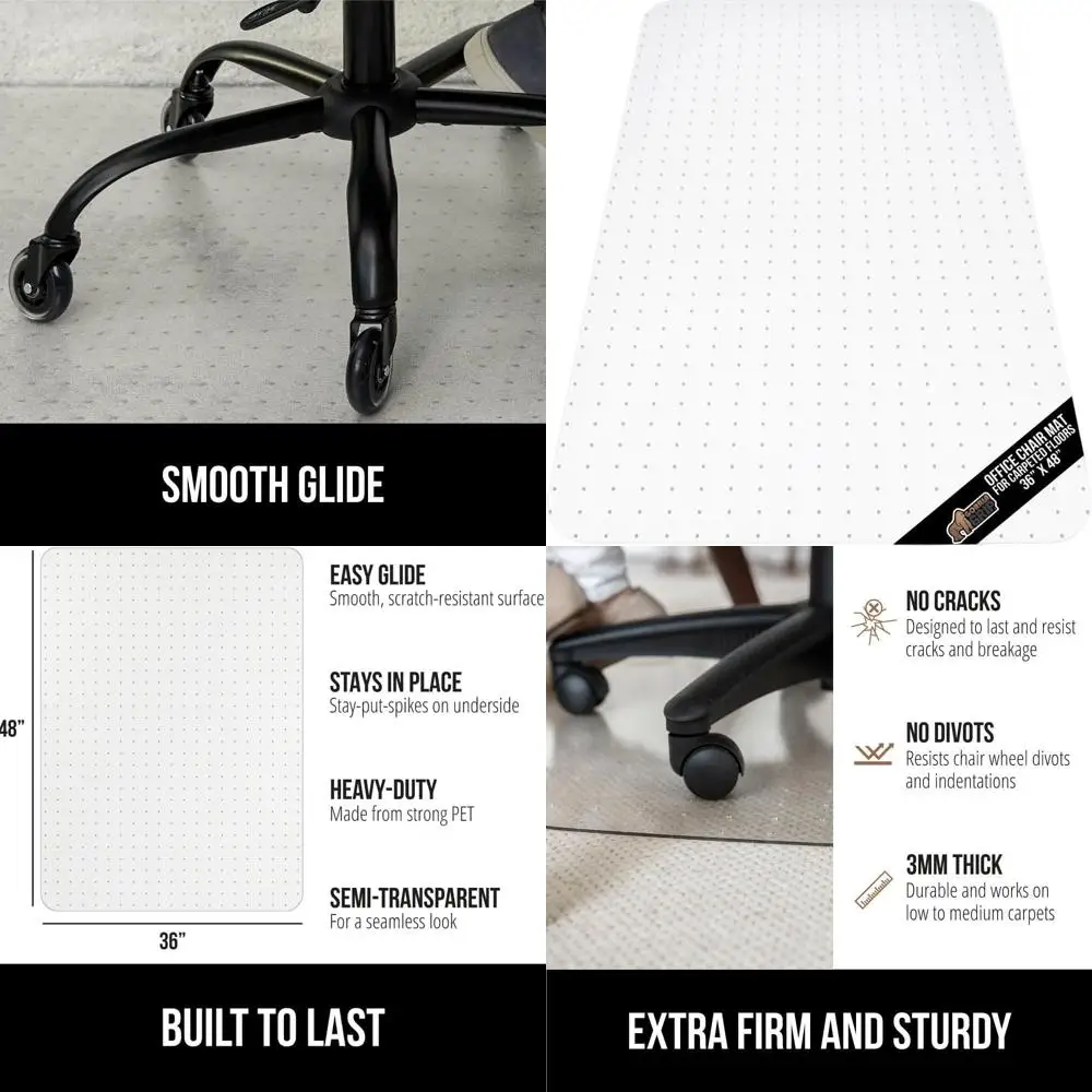 

Carpet Floor Chair Mat, 36x48, Clear, Heavy Duty Plastic, Smooth Glide for Office and Gaming Chairs