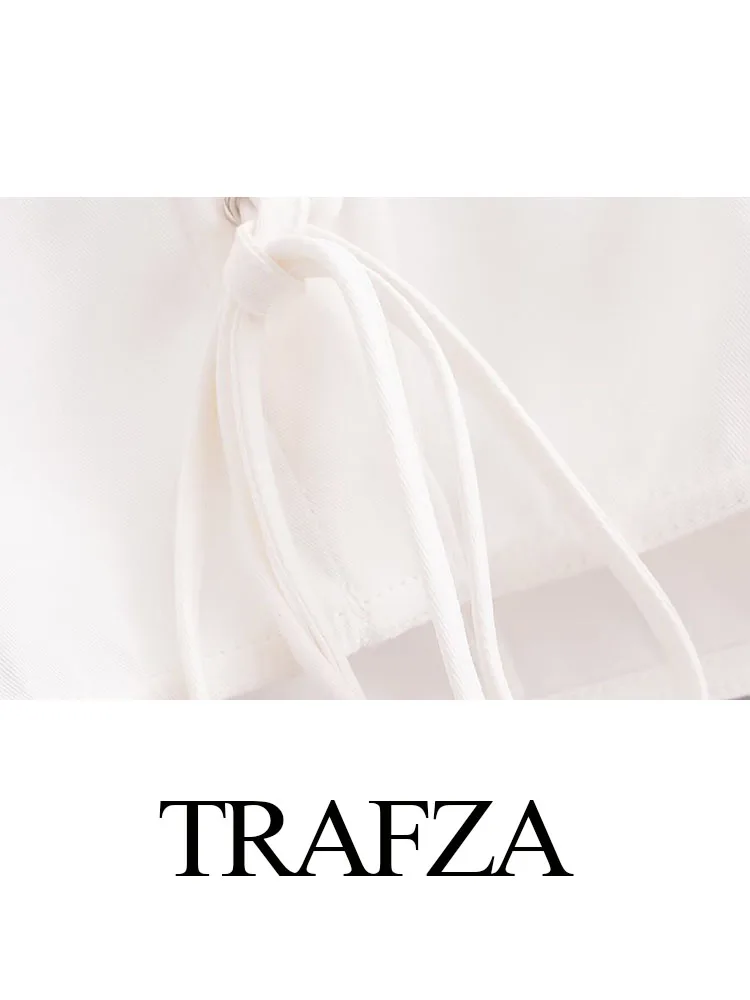 Trafza Frauen Sommer Mode solide lange Ärmel V-Ausschnitt String Shirts weibliche elegante lässige Pullover Bluse High Street Tops Mujer