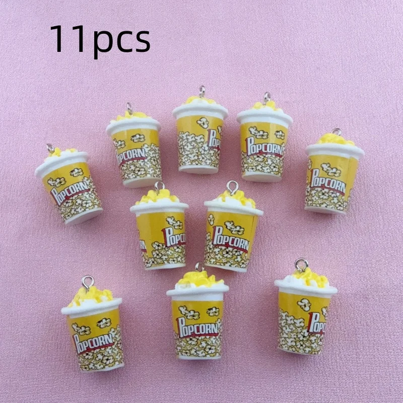 11pcs resin simulated popcorn pendant, DIY jewelry making earrings, keychain accessories
