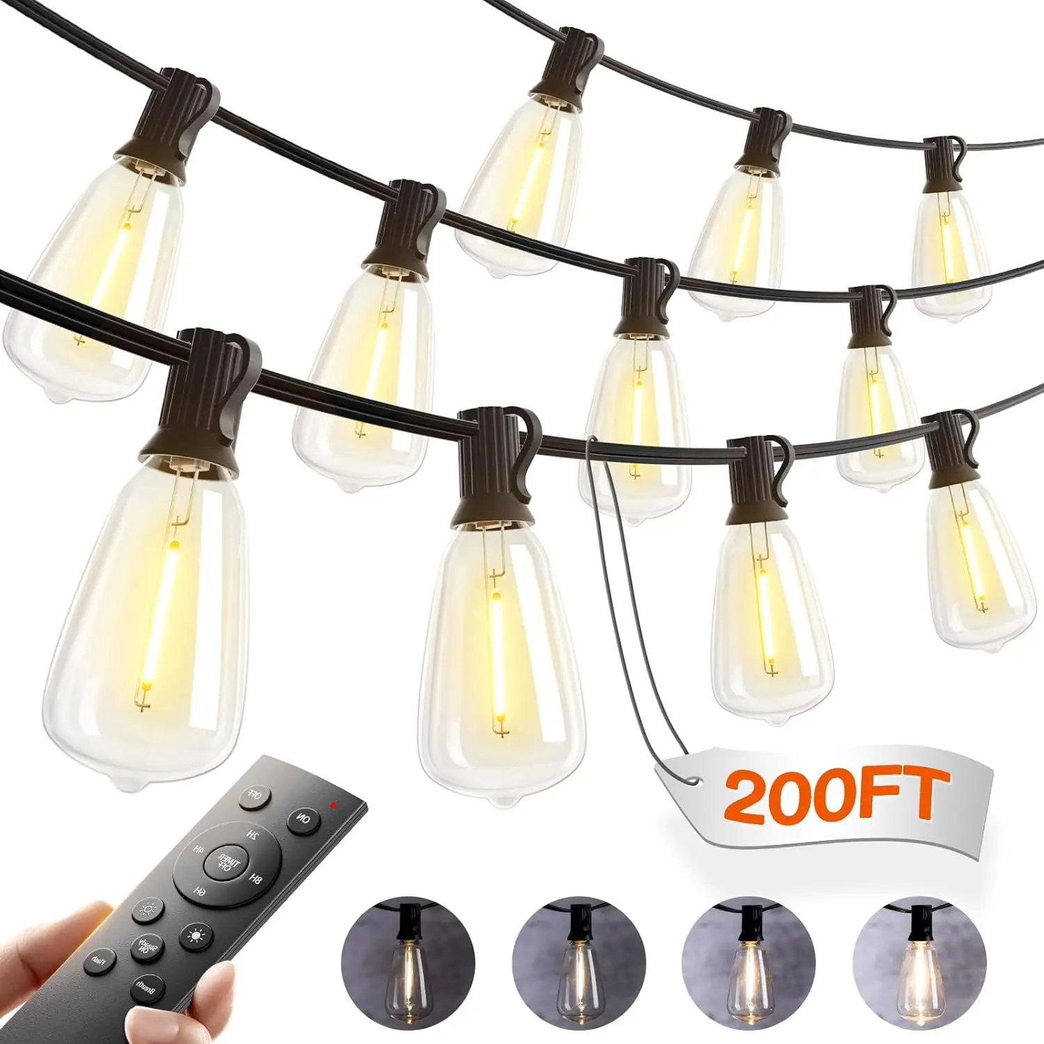 

200FT Outdoor String Lights with Remote, Waterproof Patio Lights ETL Listed, Dimmable LED Bulbs for Backyard Garden