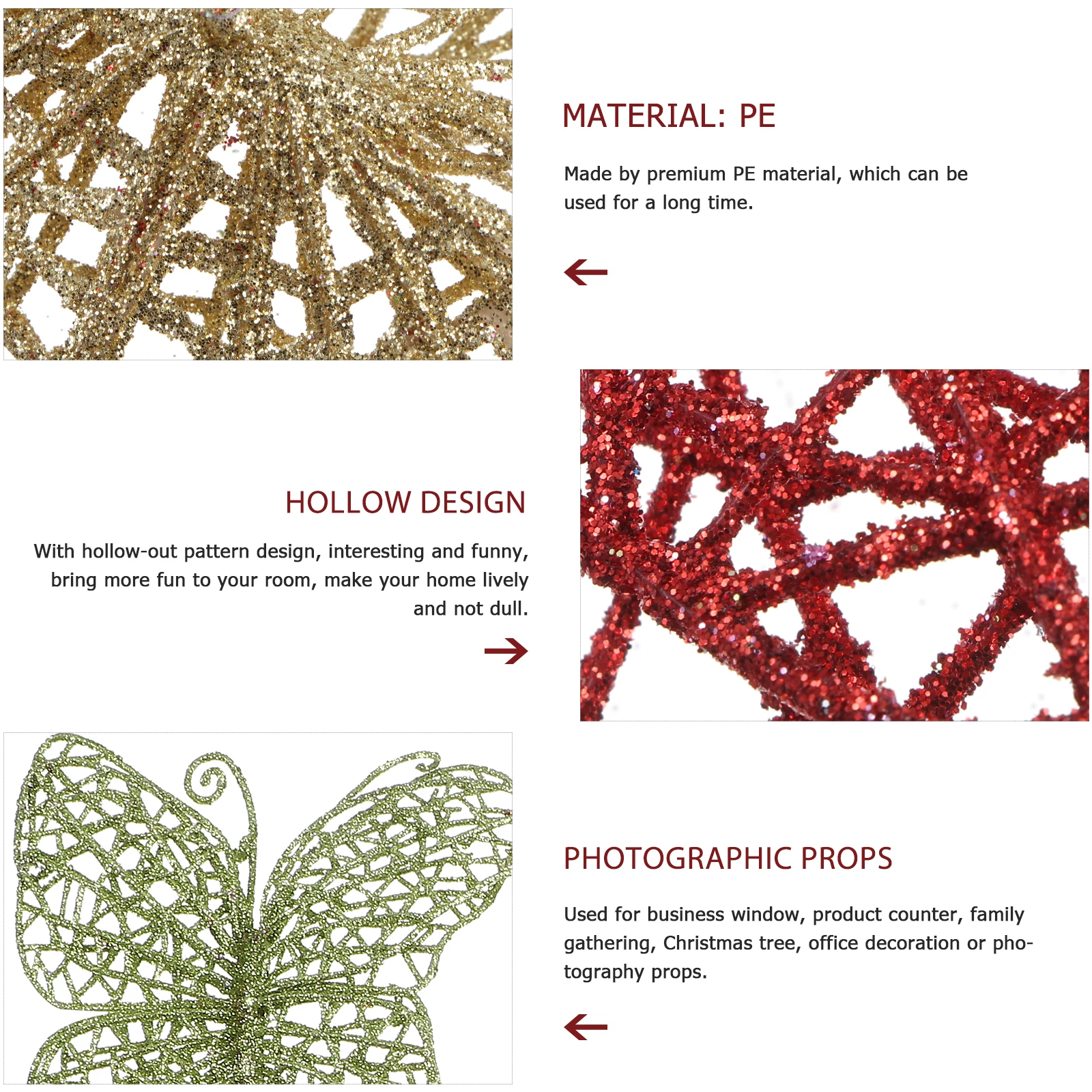 

Simulation Christmas Butterfly Stickers Simulated Flower Pendant DIY Ornament Desktop Girl