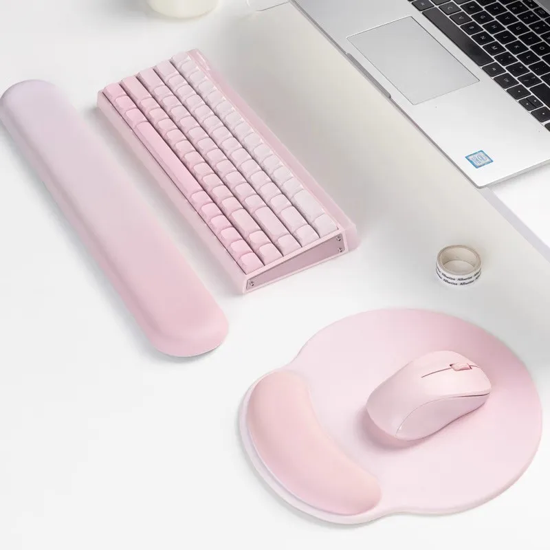 Ins Style Pink Mouse Pad with Wrist Rest Set Memory Foam Ergonomic Computer Keyboard Wrist Pads Gaming Rubber Mouse Hand  Pad