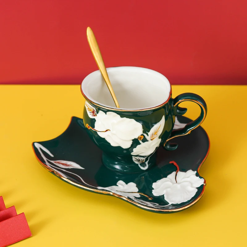 جميل القهوة زوجين كوب ماء الخزف لوكس بعد القمر فنجان شاي وصحون مجموعة مع ملعقة Tasse اسبريسو القهوة الملحقات #6