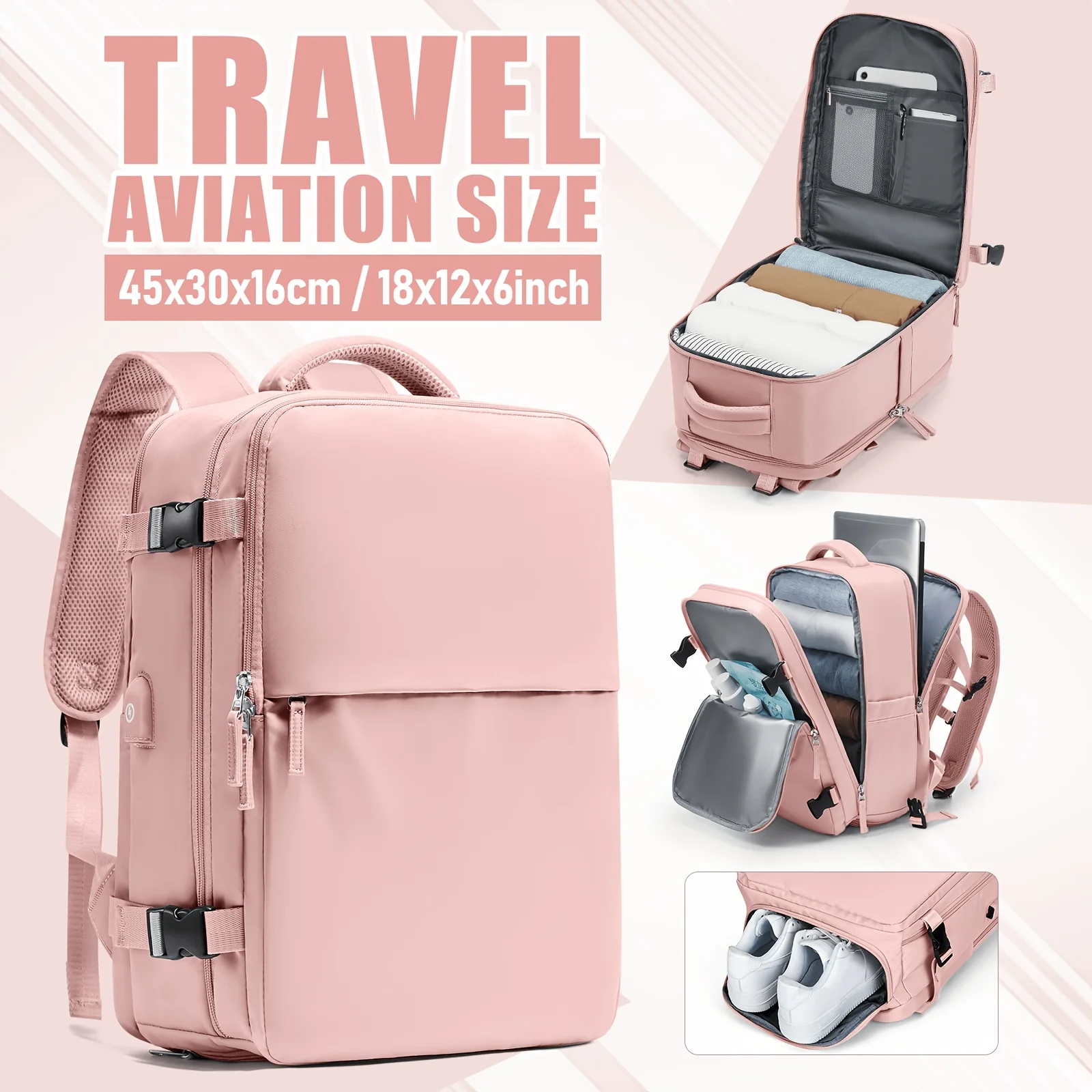 Women's Backpack: 45x36x20 cm. Carry-on Bag, Travel Backpack, Airplane Backpack. Compliant with Ryanair/EasyJet Regulations, and