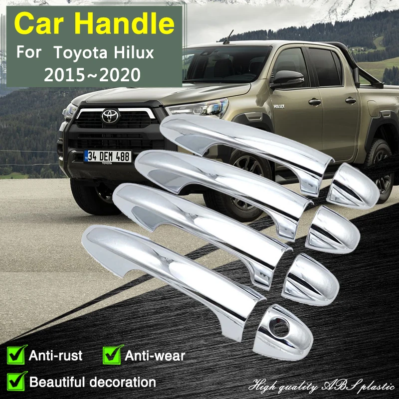 

Fit for Toyota Hilux Revo MK8 2015~2020 Chrome Smart Door Handle Cover Car Decorate Accessories Styling Protective Film Stickers