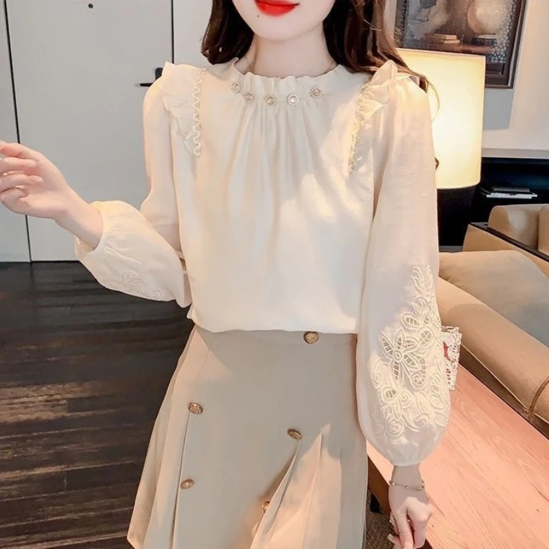 2026 Spring Ladies Front-Back Wearable Bow Chiffon Blouse Long Sleeve Unique Beautiful Chic Shirt