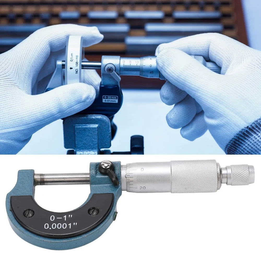 0-1inch Range Outside Micrometer Ratchet Stop 0.0001inch Graduation Measuring Tool Industrial Grade Blue Color
