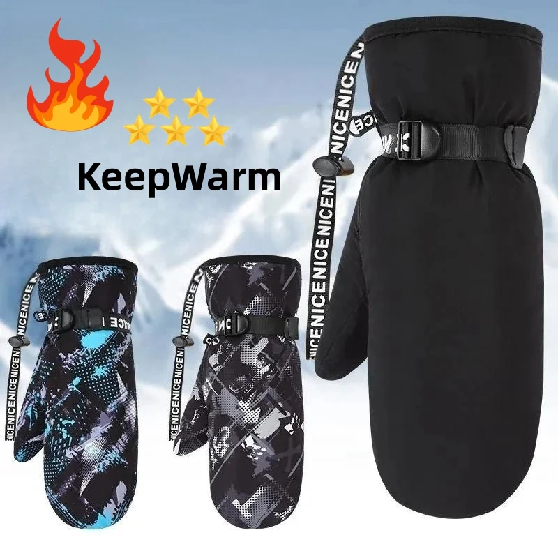 Winter profession elle Ski handschuhe drucken verdickte Enten Daunen Baumwoll handschuhe wind dicht rutsch fest innen fünf Finger warm tup wasserdicht