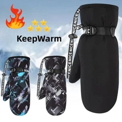 Winter Professional Ski Gloves Print Thickened Duck Down Cotton Gloves Windproof Anti-slip Inner Five Finger Warm TUP Waterproof