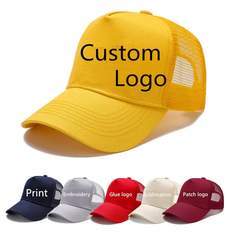 

Adult Women Men 5 panels sports hat Custom logo baseball cap Unisex adjustable breathable mesh sun hats Trucker caps gorros