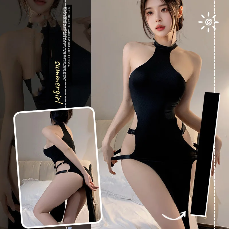 فستان نسائي قصير مثير ضيق ، لون سادة ، بلوفر ، بلا أكمام ، مجوف ، شق ، الأوروبي والأمريكية ، زي #2