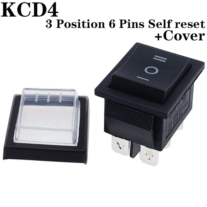 1PCS KCD4 25X31mm Schwarz Rocker Schalter 6 Pin 3 Position ON-OFF-ON Doppel Reset/Latch Schalter 16A 250V 20A 25A 125VAC