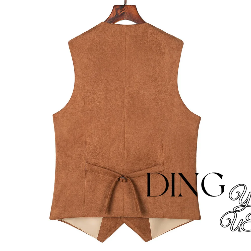 2024 New Men\'s Cowboy Suede Leather Vest Western Casual Vest for MenElegant Fashion Steampunk Style Vest Party S-XXXL