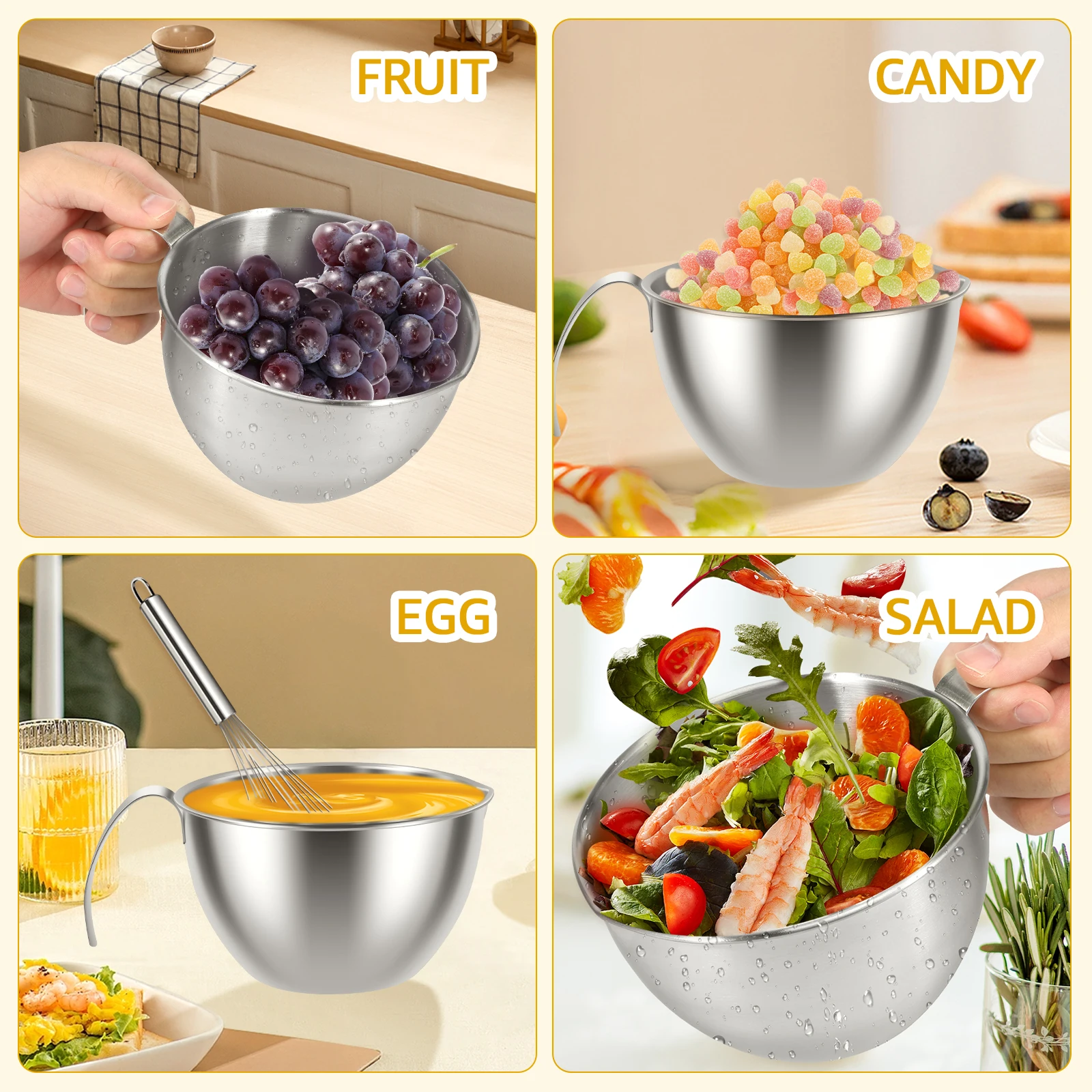 3/5Pcs Stainless Steel Mixing Bowls Portable Kitchen Cooking Nesting Bowl with Mesh Strainer Large Capacity Kitchen Gadgets