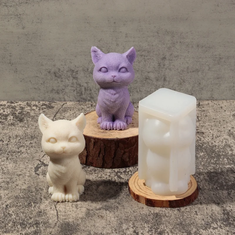 Cute 3D Smiling Cat Silicone Candle Mold Standing Cat Aromatherapy Gypsum Resin Mould DIY Soap Chocolate Cake Baking Tools