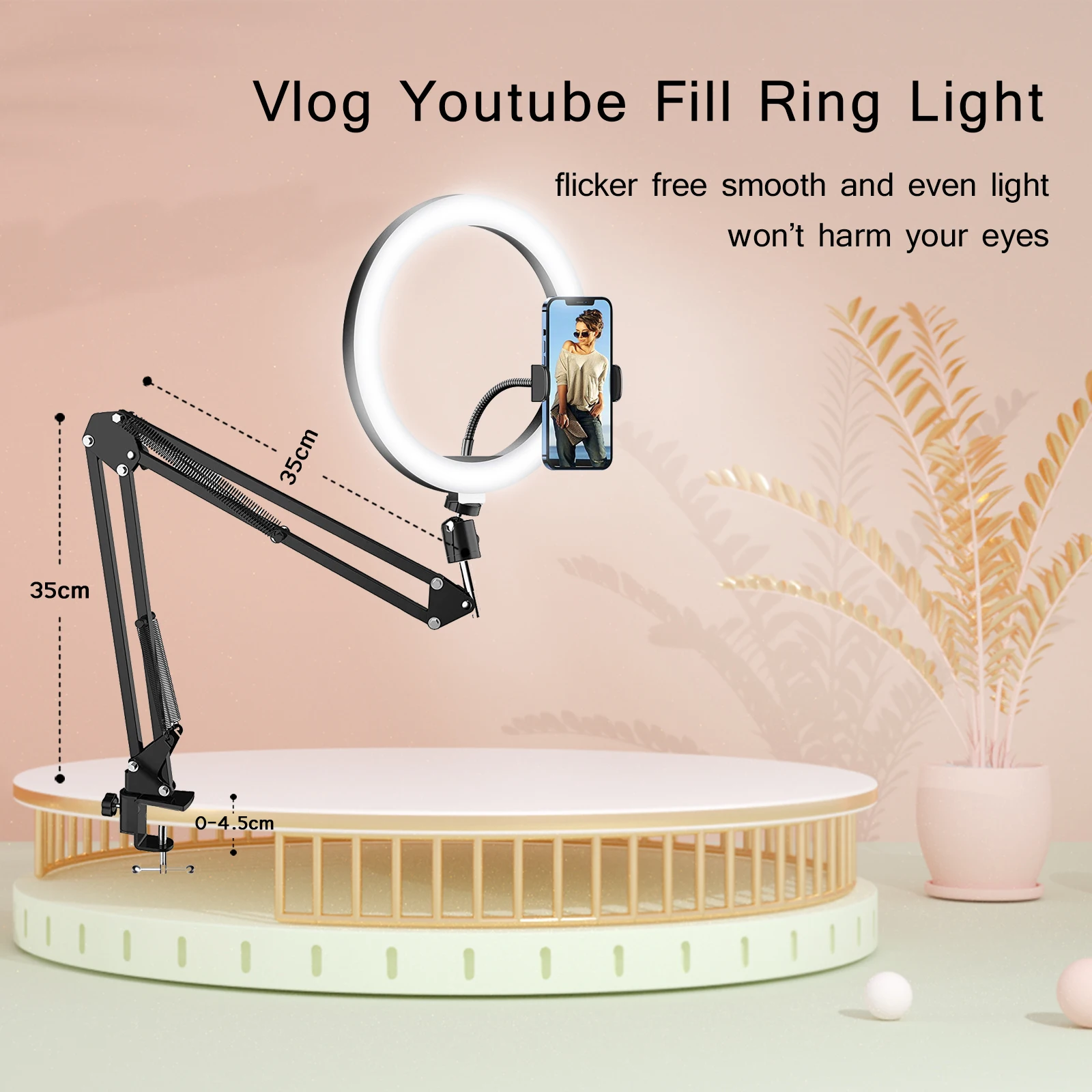 LED Circle Soft Ring Light com Braço Longo, Lâmpada Redonda, Selfie Iluminação, Suporte para Tripé do Telefone, Maquiagem, Iluminação de Fotografia