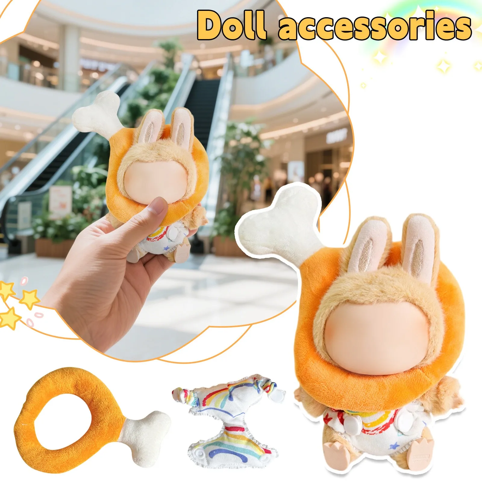 

For Labubu Doll Clothing Set Chicken Leg Diaper Pants 17cm Clothes Doll Diy Accessories Training Sitting Party Games Toys Gifts