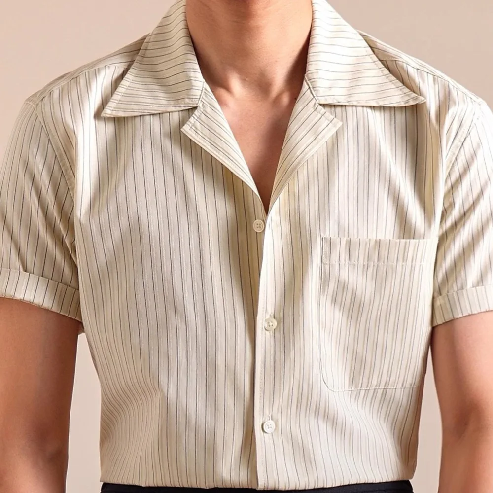 2025 Cuban Collar Shirt Men's Short Sleeved High-end Summer Striped Thin Shirt Camisa Social Masculina Stylish Shirts For Men
