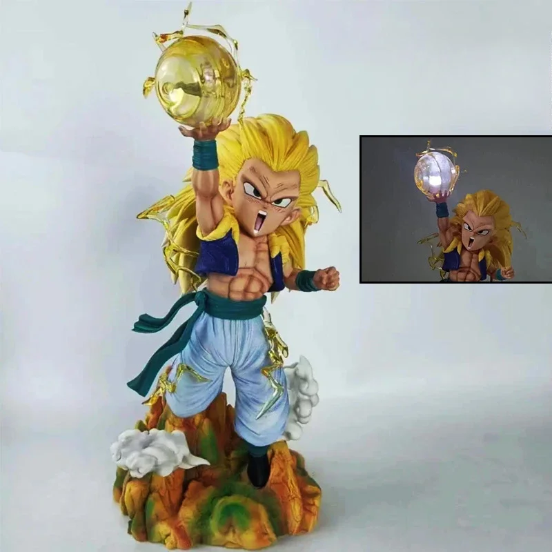 New 35cm Dragon Ball Gotenks Anime Figure Peripheral Model Can Emit Light PVC Statue Desktop Decoration Collection Ornament Gift