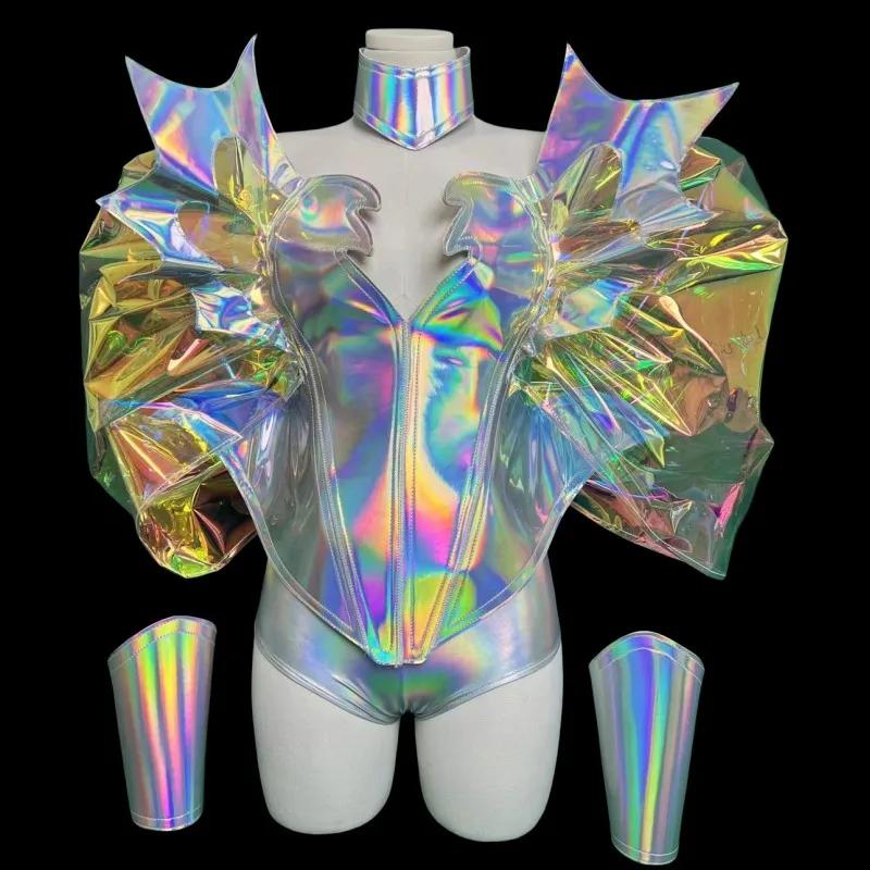 Colorful Armor Laser Leather Rave Outfit Nightclub Bar Performance Costume Women DJ Singer Dance Team Gogo Show Party Clothing