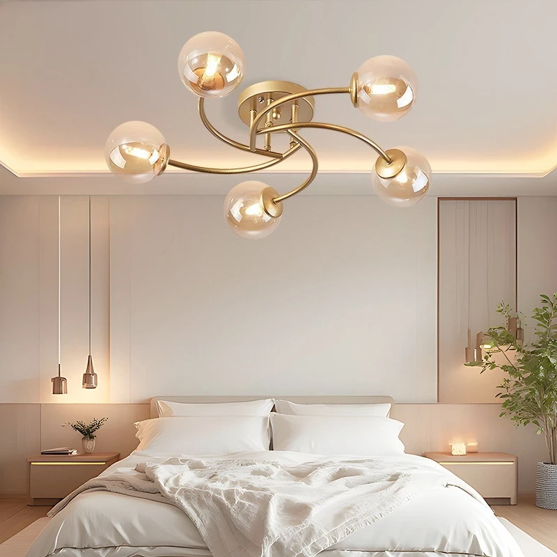 American Luxury Ceiling Lights Living Dining Room Creative Ceiling Lamps Dual Purpose Bedroom Dining Room Glass Ball Art Fixture